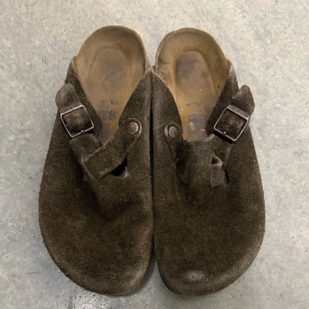 Birkenstock Brown Suede Clogs with Buckles